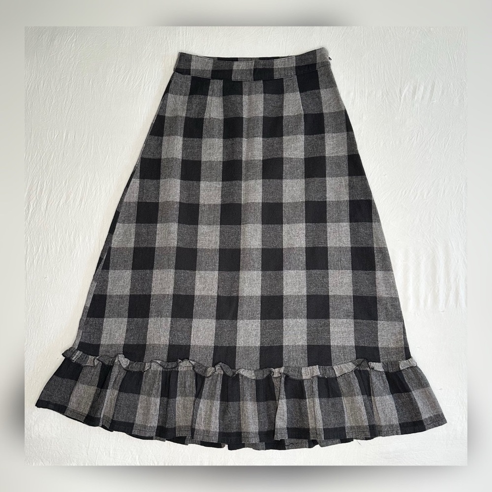 Disturbia Nyctophilia Black and Gray Midi A-Line Skirt with Ruffles